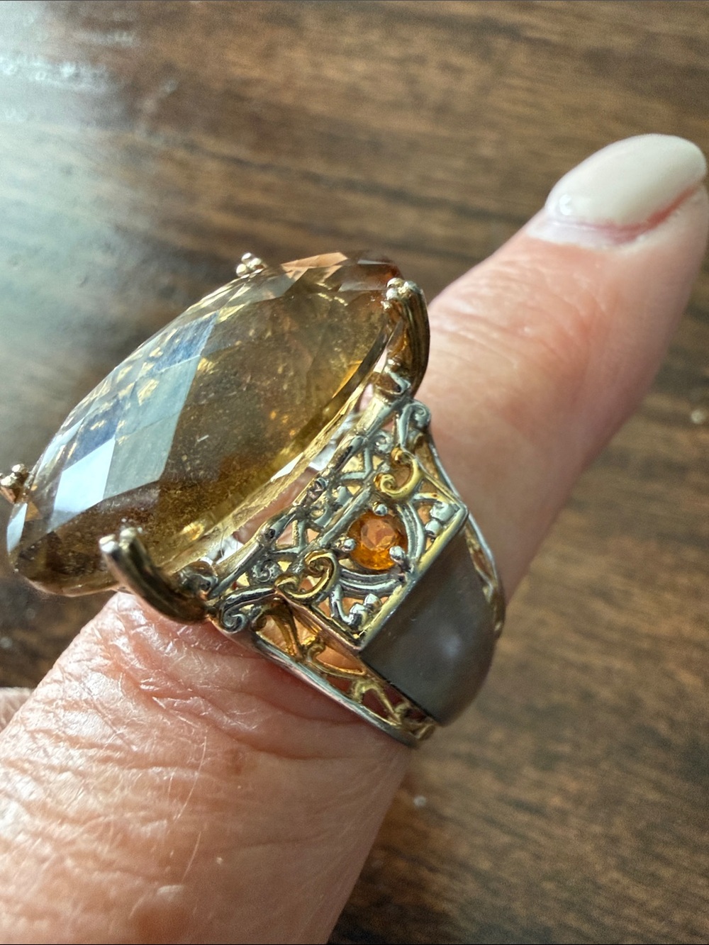Vintage Michael Valitutti gold and silver Citrine Oval Cocktail Ring -